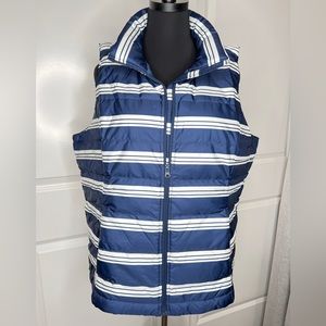 Land’s End Navy Cream Stripe Puffer Vest Size XL/18